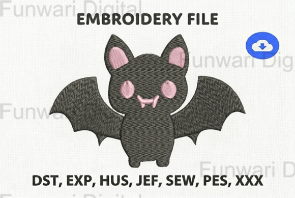 Kawaii Goth Bat Machine Embroidery